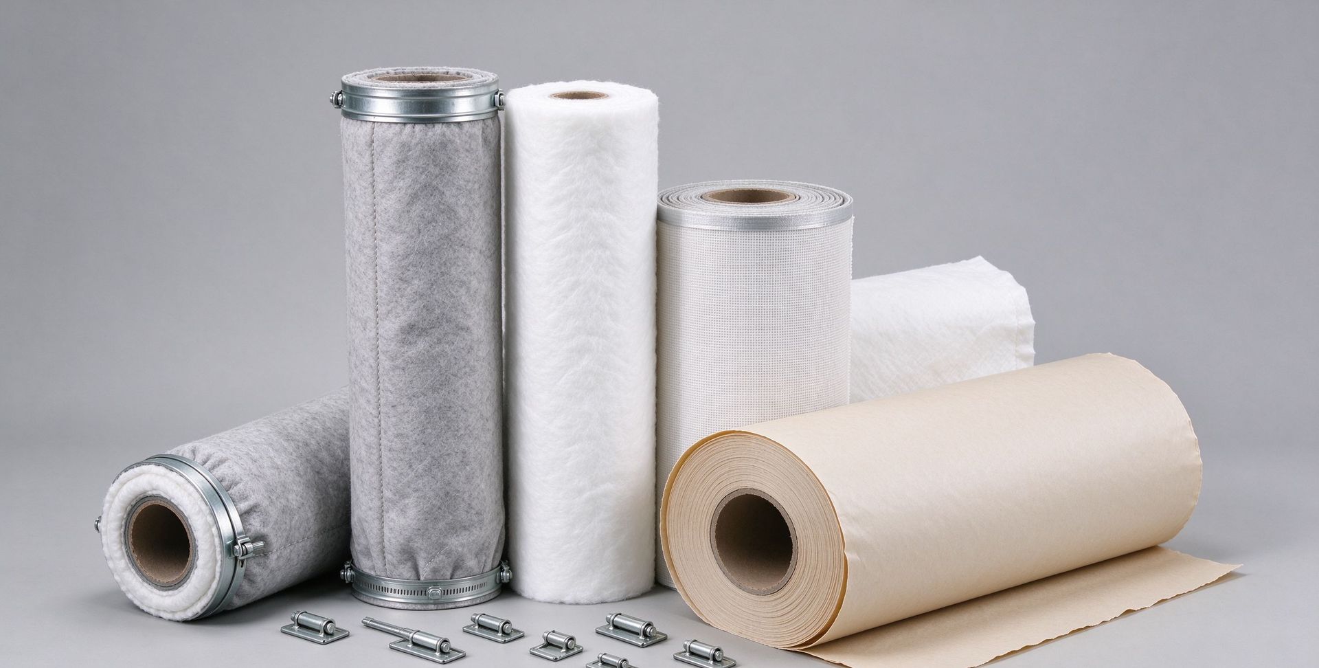Industrial filtration media products: dust filter bags, filter cloth rolls and filter paper